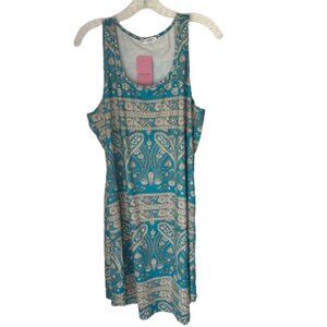 Lucky More Razorback Bohemian Floral Paisley Teal Pockets Shift Dress Size L